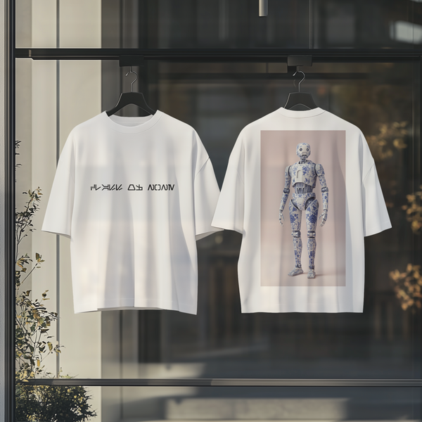 K-2SO White Oversize Deep Drop Shoulder Tee - 200 GSM