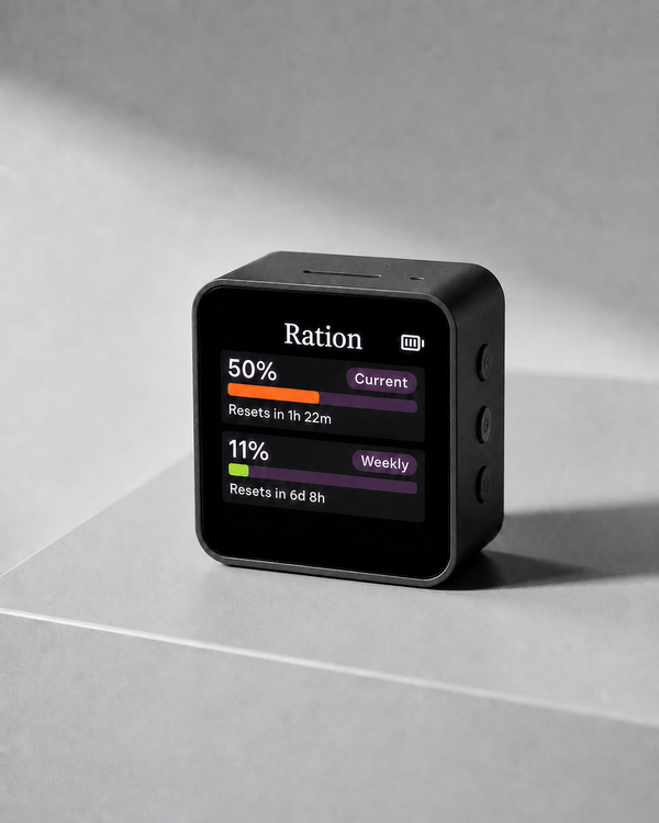 RATION Edition 001 AI usage meter on a clean studio backdrop